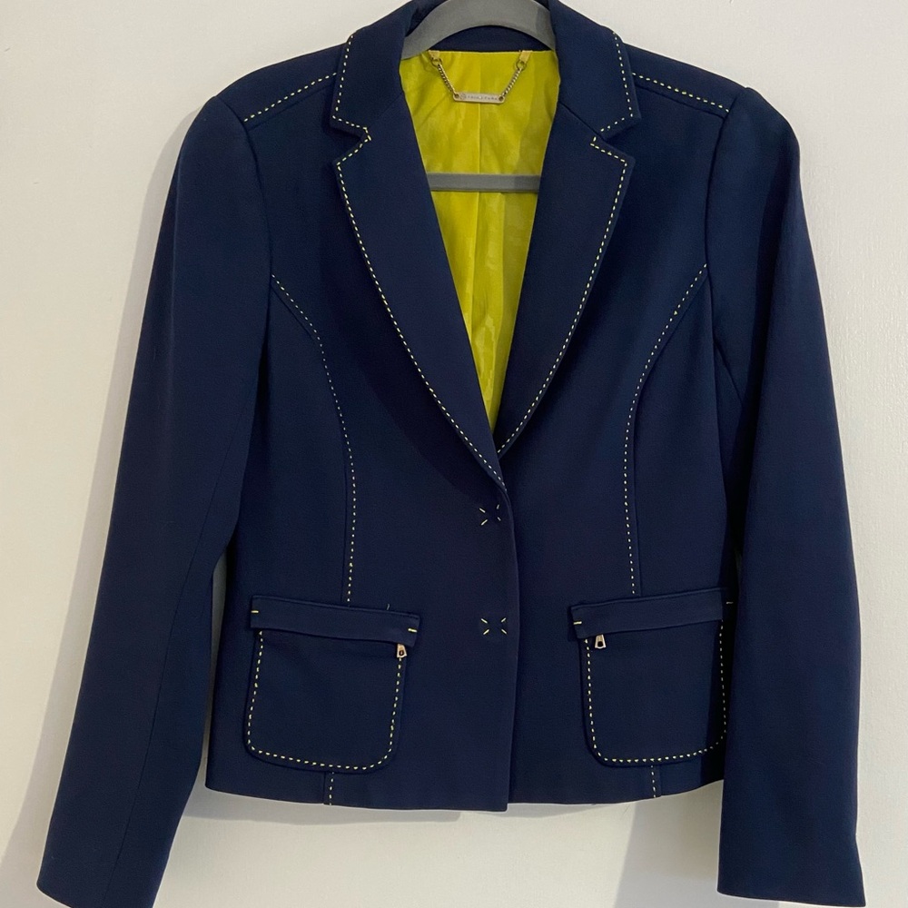 Trina Turk Dark Blue Blazer with Yellow Lining